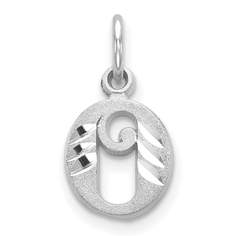 10k White Gold Oval Pendant Charm with Cutout Letter O and Swirl Design