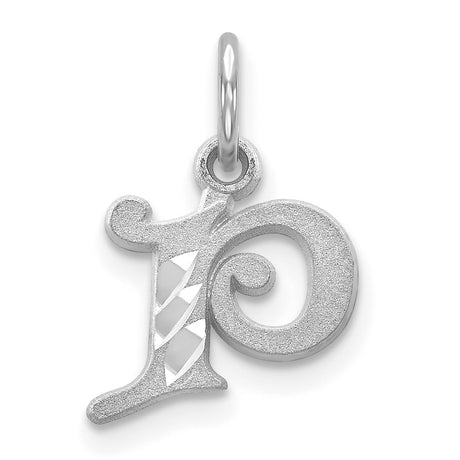 10k White Gold Initial P Pendant Charm with Textured and Polished Finish