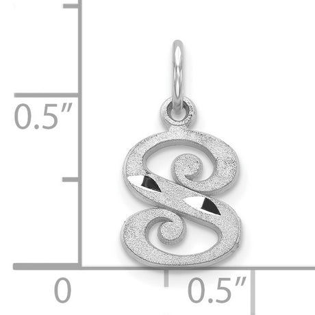 10k White Gold Initial S Pendant, Textured Finish with Polished Accents, Unisex Letter Charm