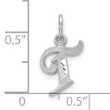 10k White Gold Initial Pendant, Stylized Cursive Letter T, Textured and Polished Charm
