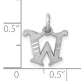 10k White Gold Letter W Pendant Charm with Polished Stripe Accents, Serif Font Design