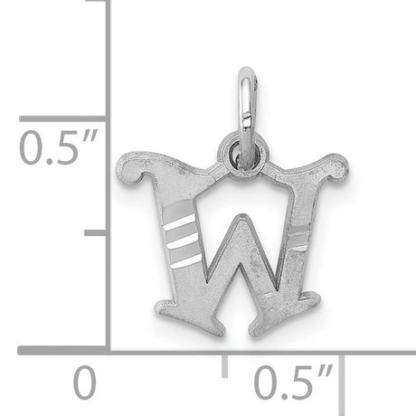 10k White Gold Letter W Pendant Charm with Polished Stripe Accents, Serif Font Design