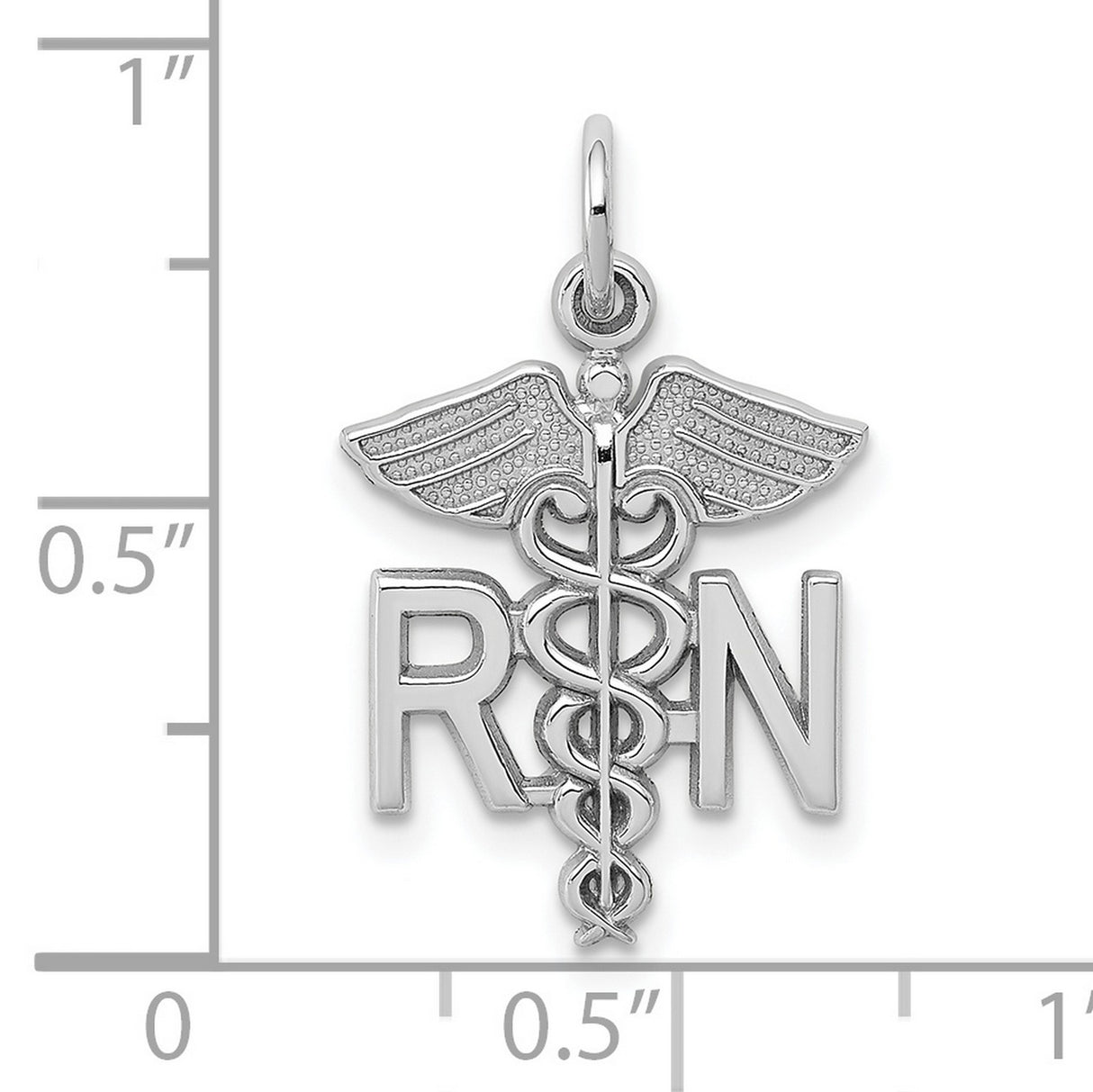 10k White Gold RN Pendant with Caduceus Symbol, Registered Nurse Medical Charm