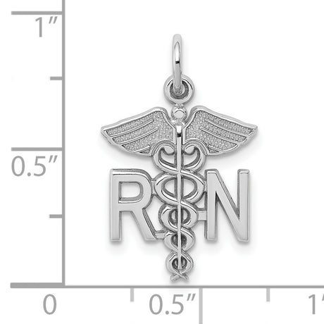 10k White Gold RN Pendant with Caduceus Symbol, Registered Nurse Medical Charm