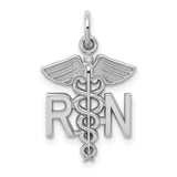 10k White Gold RN Pendant with Caduceus Symbol, Registered Nurse Medical Charm