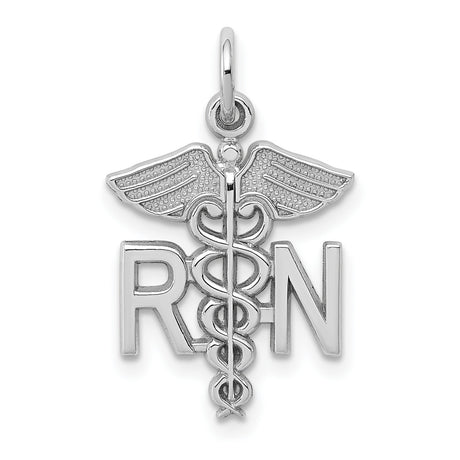 10k White Gold RN Pendant with Caduceus Symbol, Registered Nurse Medical Charm