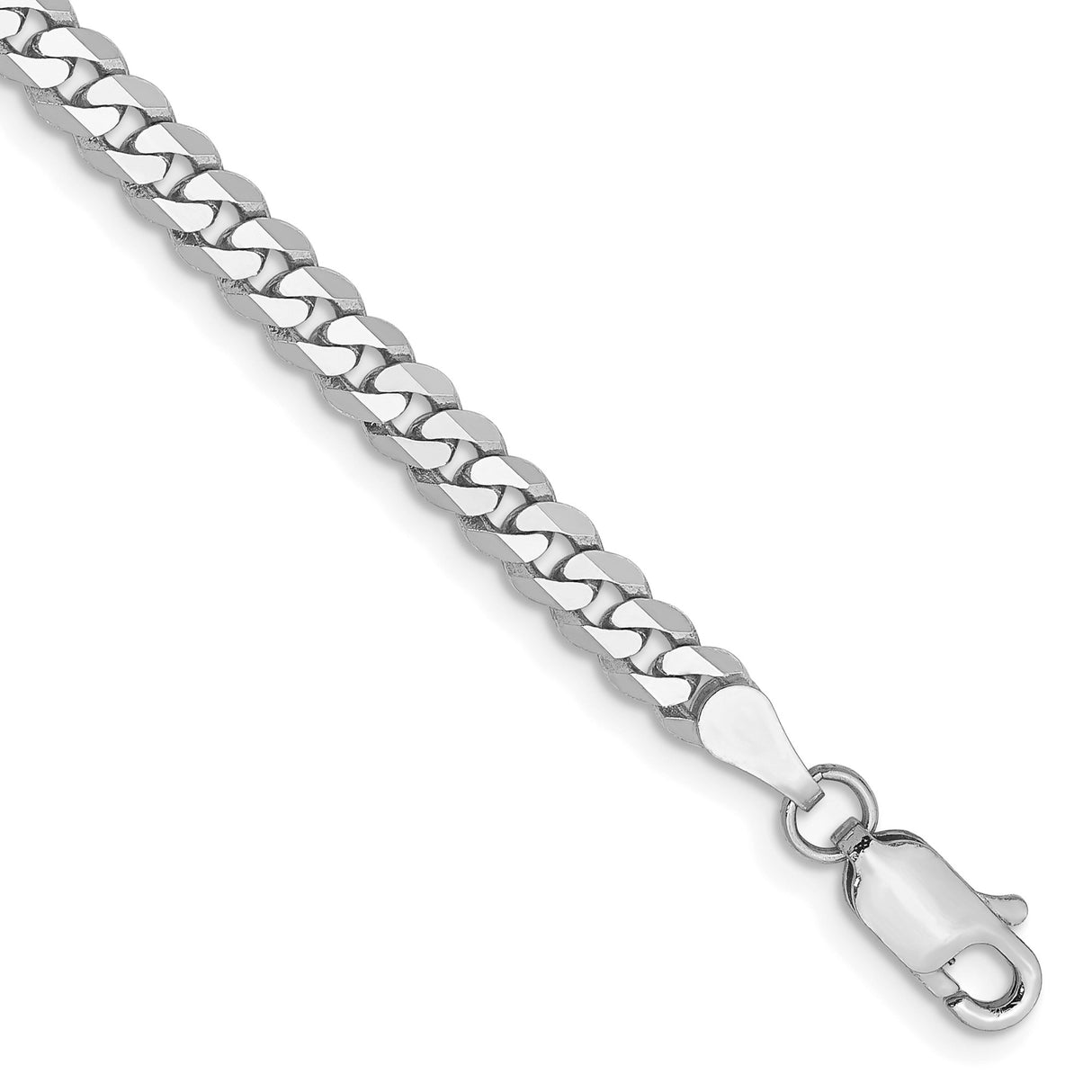 10K White Gold 3.9 mm Curb Chain Bracelet, Polished shown for scale