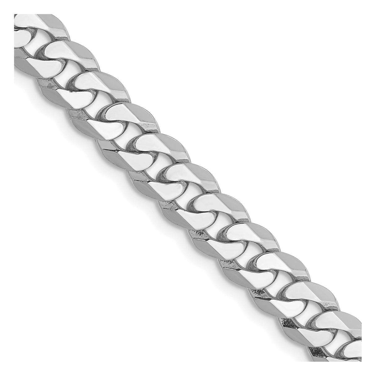 10K White Gold 6.25 mm Curb Chain Necklace, Polished detail view