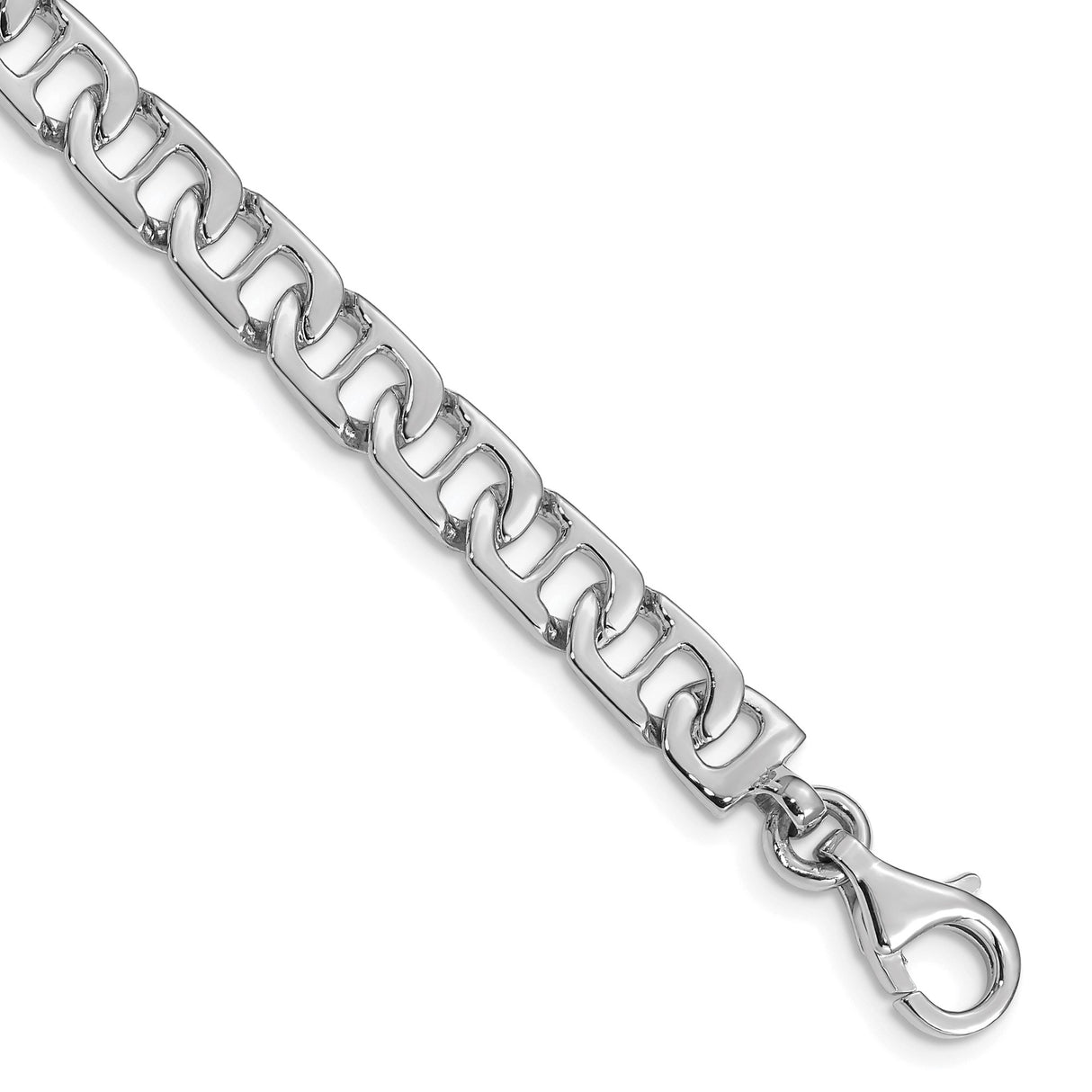 10K White Gold 6.5 mm Polished Chain Bracelet, Solid shown for scale