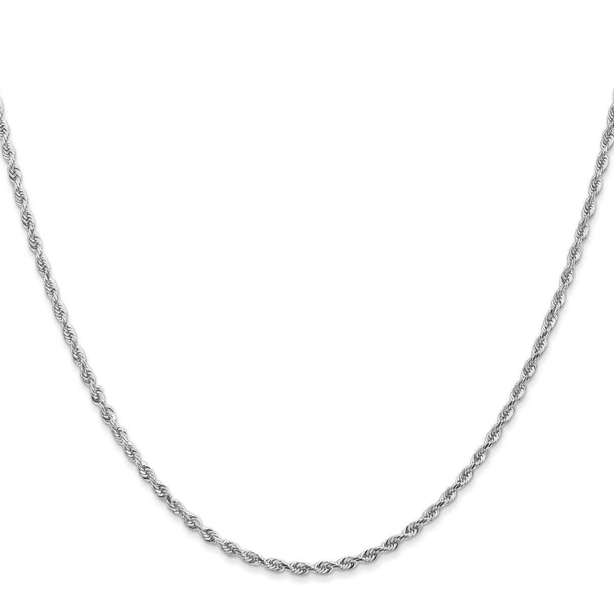 10K White Gold 2 mm Rope Chain Necklace, Polished