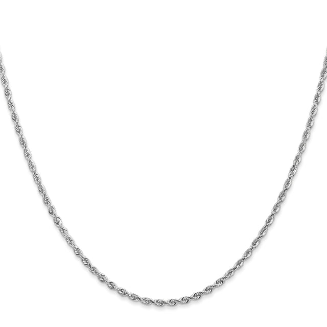 10K White Gold 2 mm Rope Chain Necklace, Polished