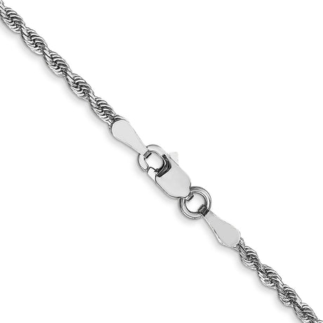10K White Gold 2 mm Rope Chain Necklace, Polished alternate angle