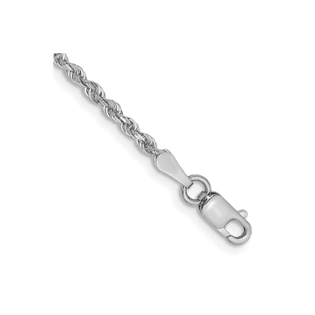 10K White Gold 2 mm Rope Chain Anklet, Polished