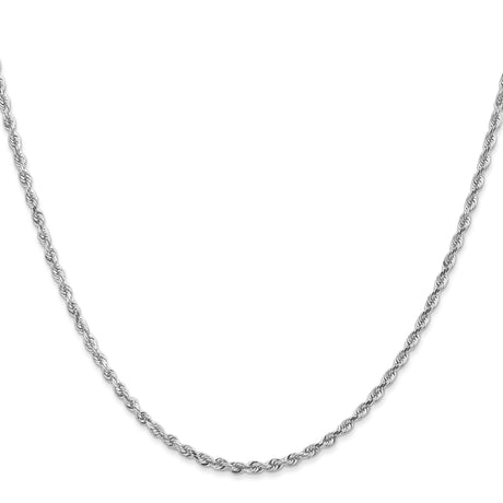 10K White Gold 2.25 mm Rope Chain Necklace, Polished