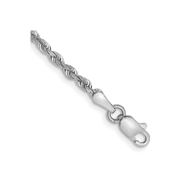 10K White Gold 2.25 mm Rope Chain Anklet, Polished