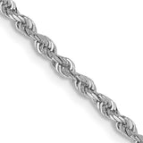 10K White Gold 2.25 mm Rope Chain Necklace, Polished detail view