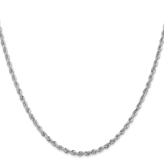 10K White Gold 2.75 mm Rope Chain Necklace, Polished