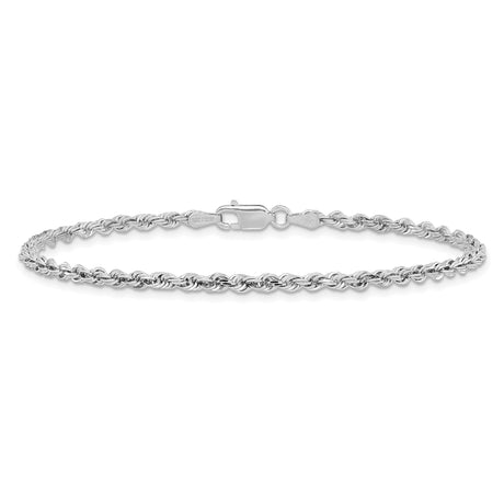 10K White Gold 2.75 mm Rope Chain Anklet, Polished alternate angle