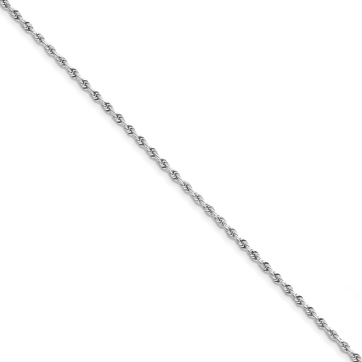 10K White Gold 2.75 mm Rope Chain Anklet, Polished shown for scale