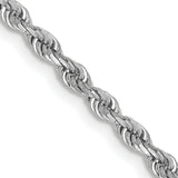 10K White Gold 2.75 mm Rope Chain Necklace, Polished detail view