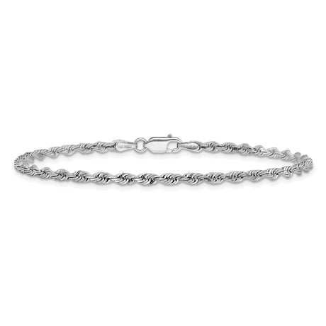 10K White Gold 3 mm Rope Chain Bracelet, Polished alternate angle