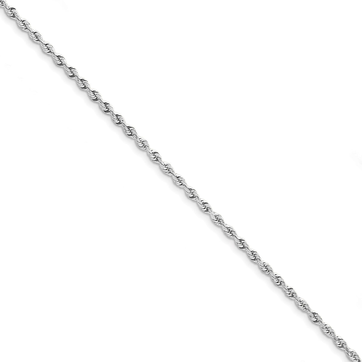 10K White Gold 3 mm Rope Chain Bracelet, Polished shown for scale