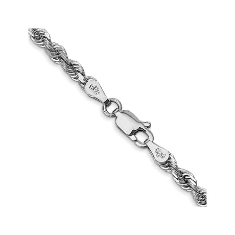 10K White Gold 3.35 mm Rope Chain Necklace, Polished alternate angle