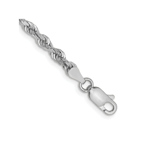 10K White Gold 3.35 mm Rope Chain Bracelet, Polished