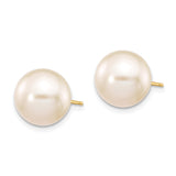 10k Yellow Gold Pearl Stud Earrings with Round White Cultured Pearls, Classic Design for Women