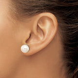 10k Yellow Gold Pearl Stud Earrings with Round White Cultured Pearls, Classic Design for Women