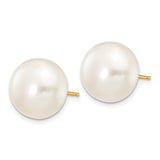 10k Yellow Gold Stud Earrings with White Cultured Freshwater Pearls, Classic Design