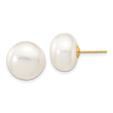 10k Yellow Gold Stud Earrings with White Cultured Freshwater Pearls, Classic Design