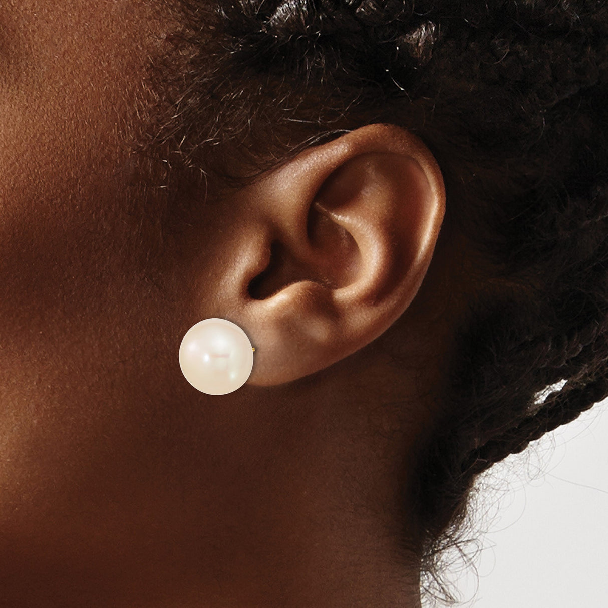 10k Yellow Gold Pearl Stud Earrings, Round White Cultured Pearls, Classic Minimalist Style