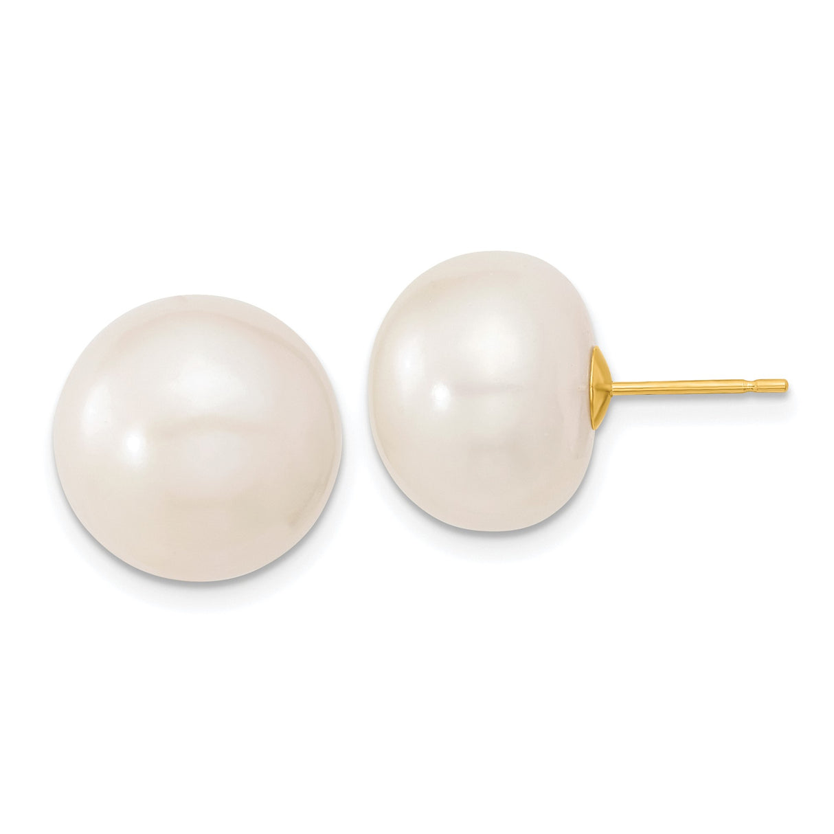 10k Yellow Gold Pearl Stud Earrings, Round White Cultured Pearls, Classic Minimalist Style
