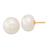 10k Yellow Gold Pearl Stud Earrings, Round White Cultured Pearls, Classic Minimalist Style