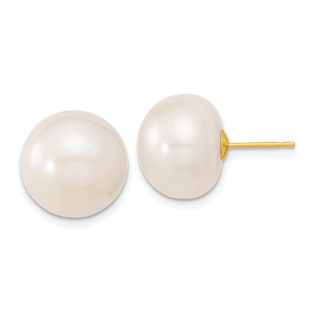 10k Yellow Gold Pearl Stud Earrings, Round White Cultured Pearls, Classic Minimalist Style