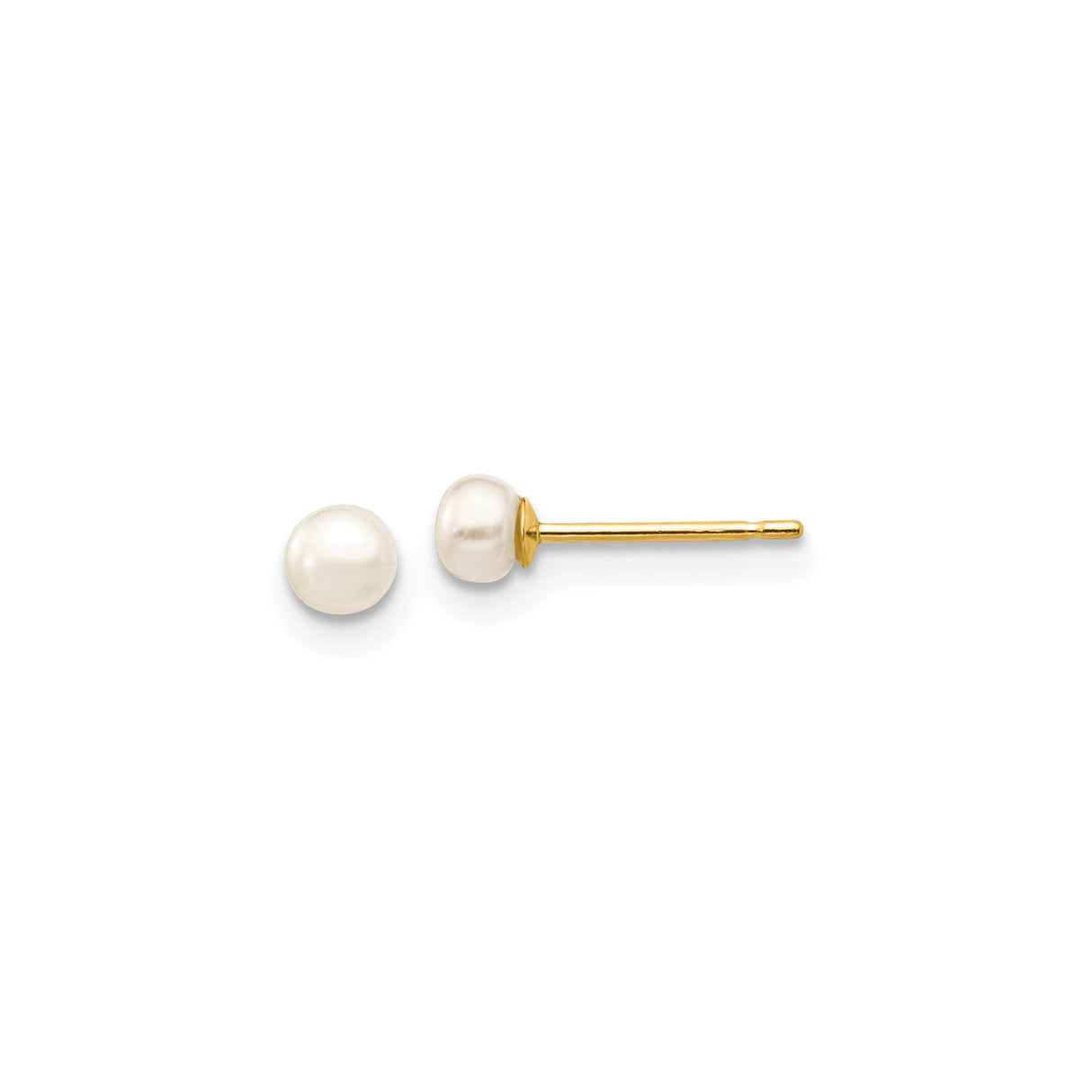 10k Yellow Gold Pearl Stud Earrings, Round White Cultured Pearls, Minimalist Design