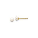 10k Yellow Gold Pearl Stud Earrings, Round White Cultured Pearls, Minimalist Design