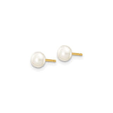 10k Yellow Gold Pearl Stud Earrings, Classic White Button Design for Women