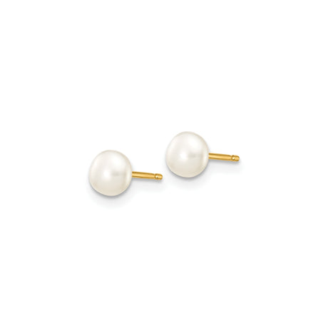 10k Yellow Gold Pearl Stud Earrings, Classic White Button Design for Women