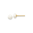 10k Yellow Gold Pearl Stud Earrings, Classic White Button Design for Women