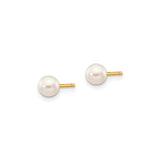 10k Yellow Gold Stud Earrings with Round White Cultured Pearls, Classic Elegant Design for Women