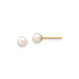 10k Yellow Gold Stud Earrings with Round White Cultured Pearls, Classic Elegant Design for Women