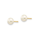 10k Yellow Gold Pearl Stud Earrings with Round White Cultured Pearls, Classic Minimalist Style