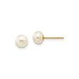 10k Yellow Gold Pearl Stud Earrings with Round White Cultured Pearls, Classic Minimalist Style