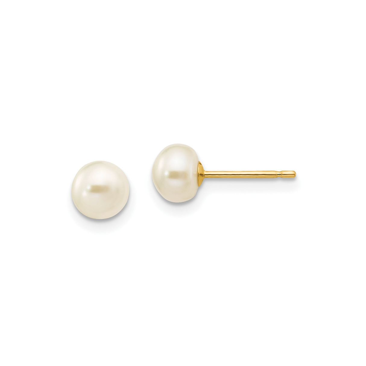 10k Yellow Gold Pearl Stud Earrings with Round White Cultured Pearls, Classic Minimalist Style