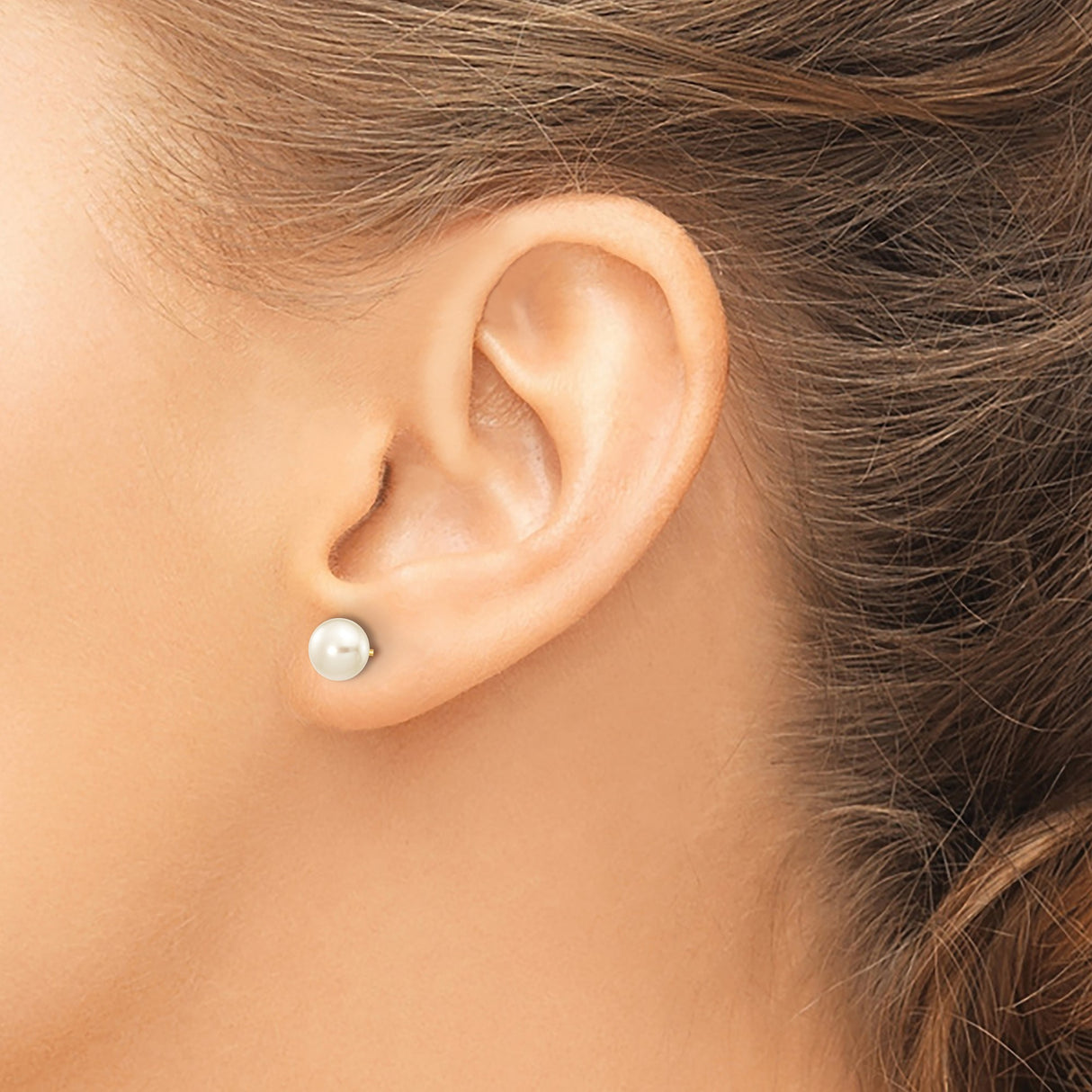 10k Yellow Gold Stud Earrings with White Cultured Pearls, Classic Minimalist Style for Women