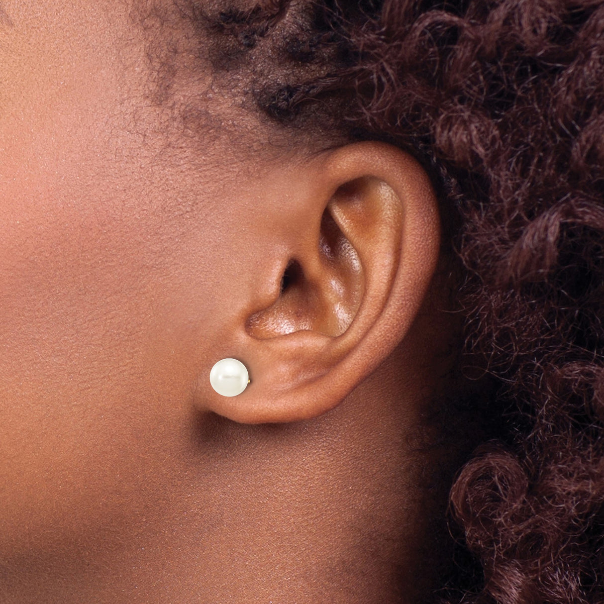 10k Yellow Gold Pearl Stud Earrings with Round White Cultured Pearls, Classic Everyday Style