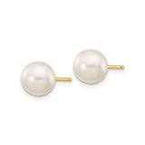 10k Yellow Gold Stud Earrings with Round White Cultured Pearls, Classic Minimalist Style