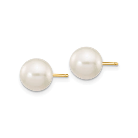 10k Yellow Gold Stud Earrings with Round White Cultured Pearls, Classic Minimalist Style